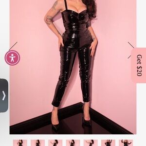 Vixen by Micheline Pitt Black Vinyl High-Waist Slim pants cigarette pants